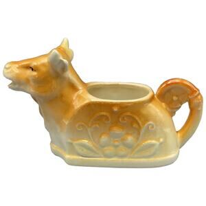 Vintage Ceramic Cow Creamer Orange Tan Made in Czechoslovakia‎